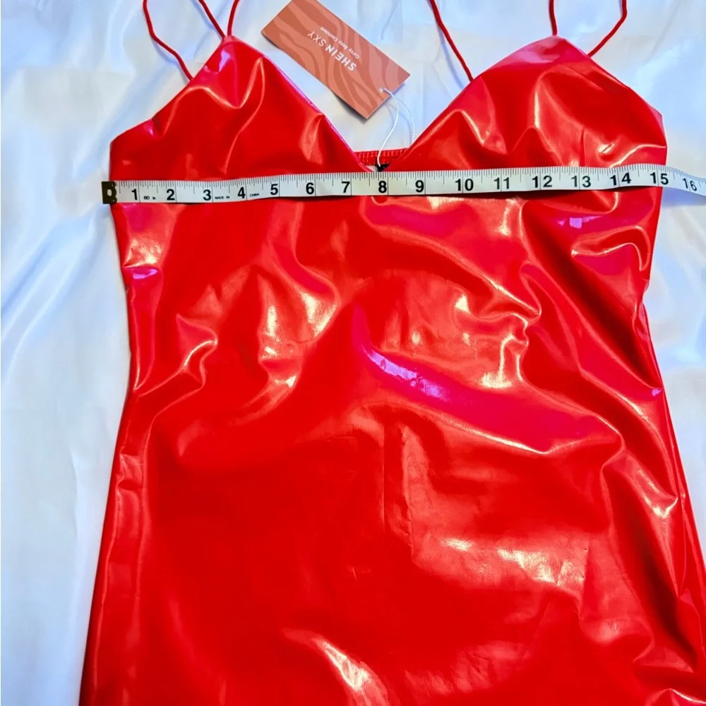 Red High-Shine Faux Leather Slip Dress – Size M (NWT) - Picture 5 of 6